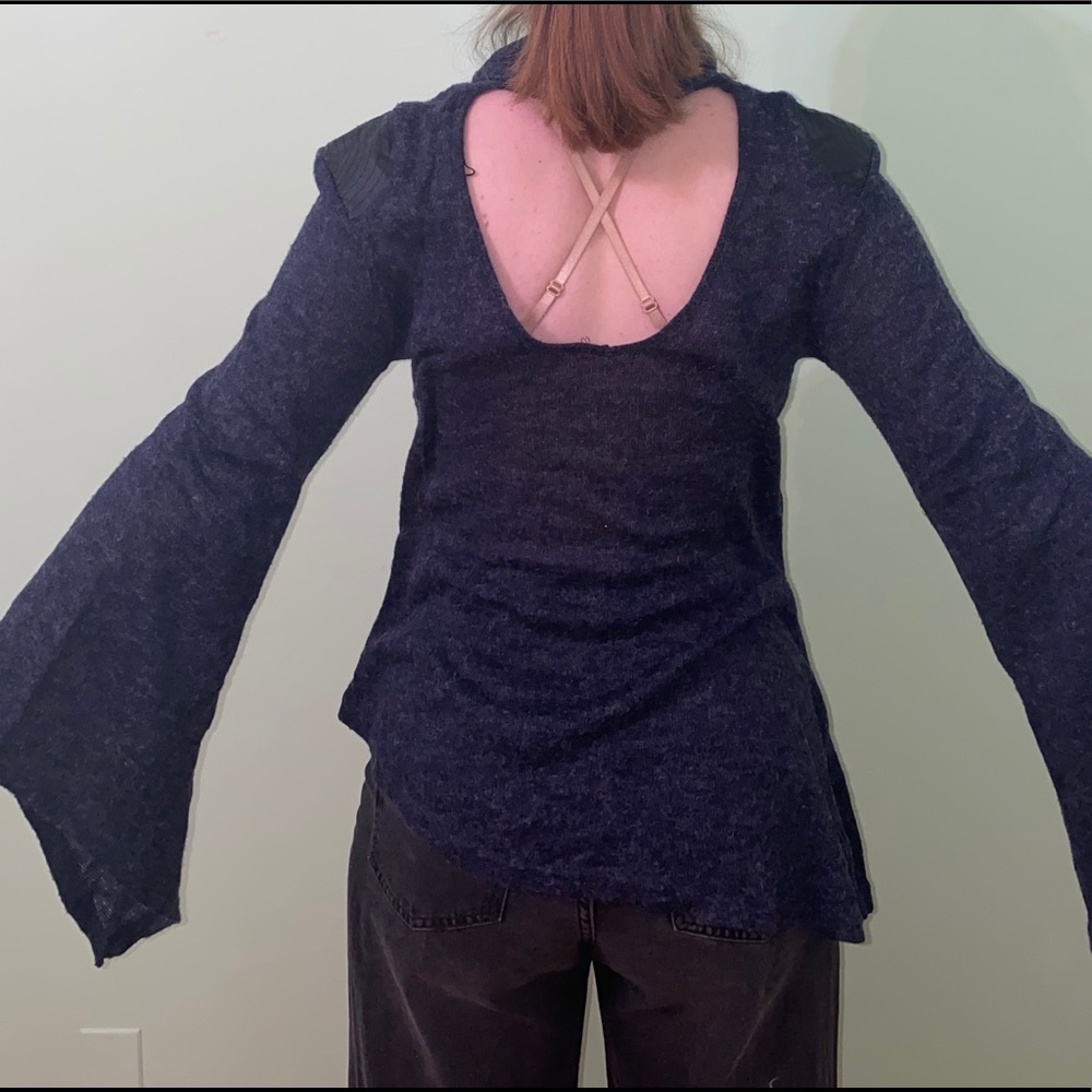Y2K Open-Back Navy Blue Asymmetrical sweater - Picture 2 of 3